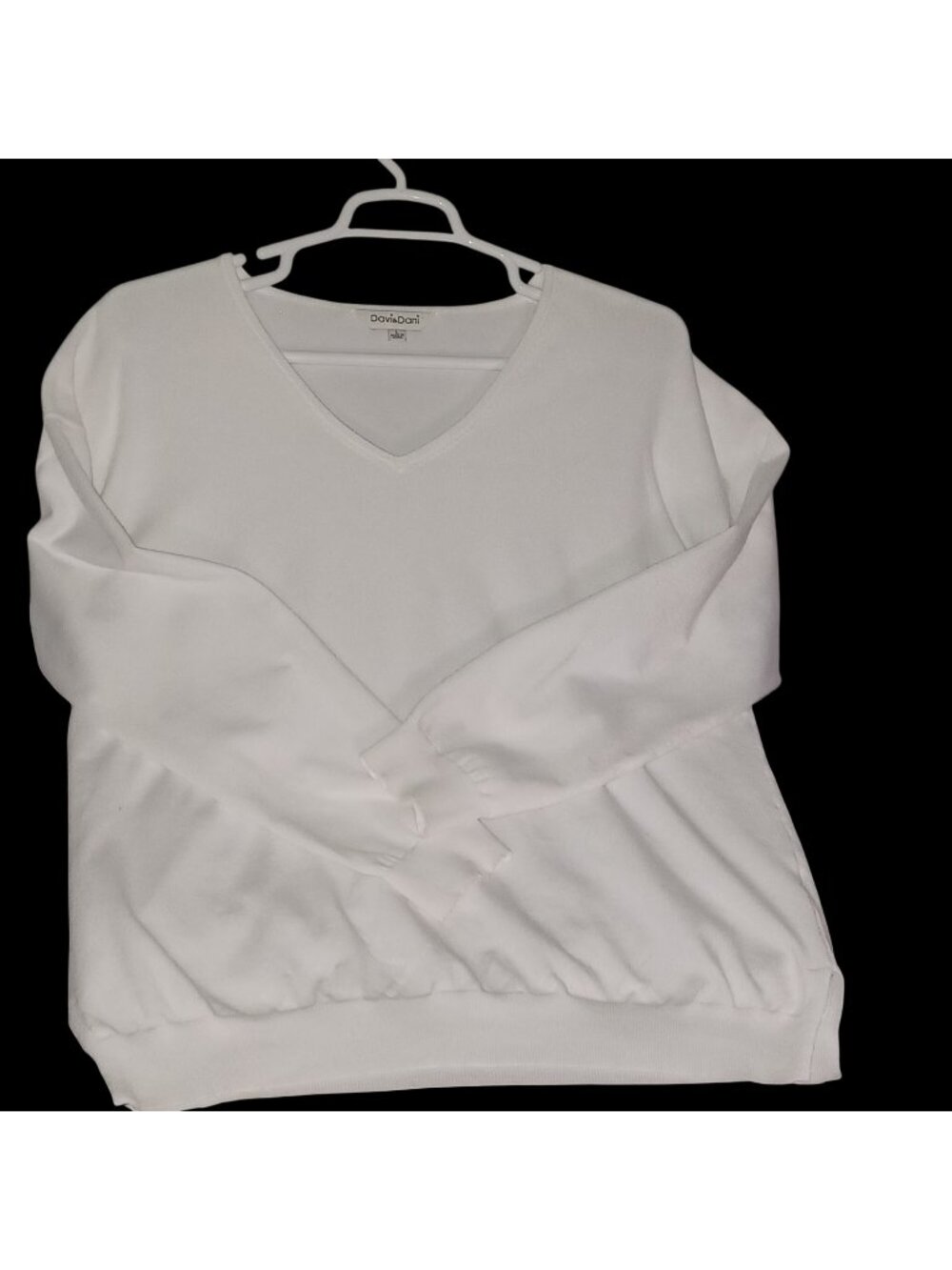 Davi & Dani White Minimalist Long-Sleeve Soft Stretch Casual Knit Top Women L